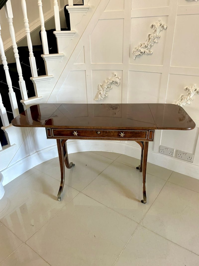 Fine Quality Small Antique Regency Brass Inlaid Rosewood Freestanding Sofa/Side Table - Image 11